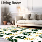 Bold Green Black Gold Calligraphy Rug