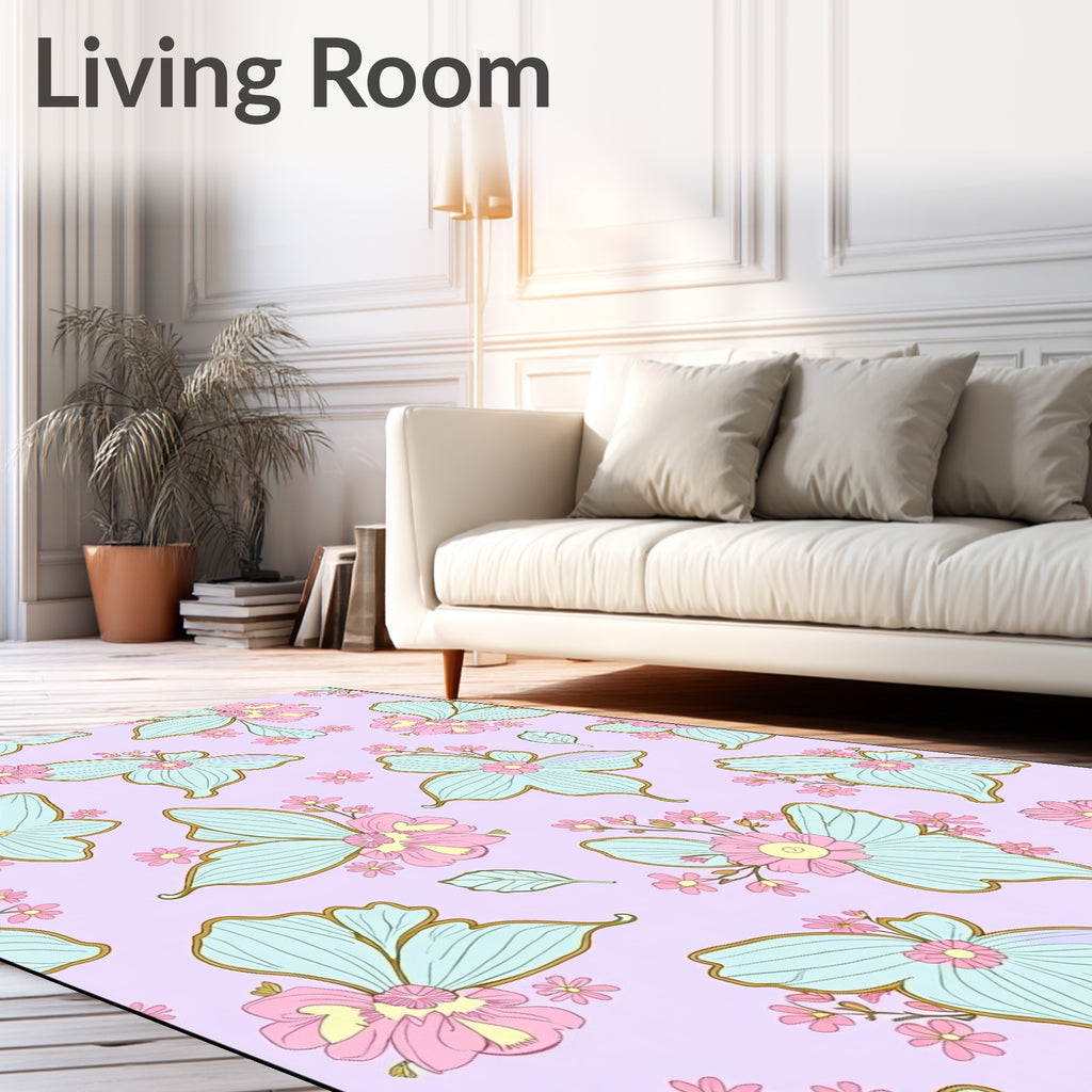 Pastel Lavender Butterfly Floral Array Rug