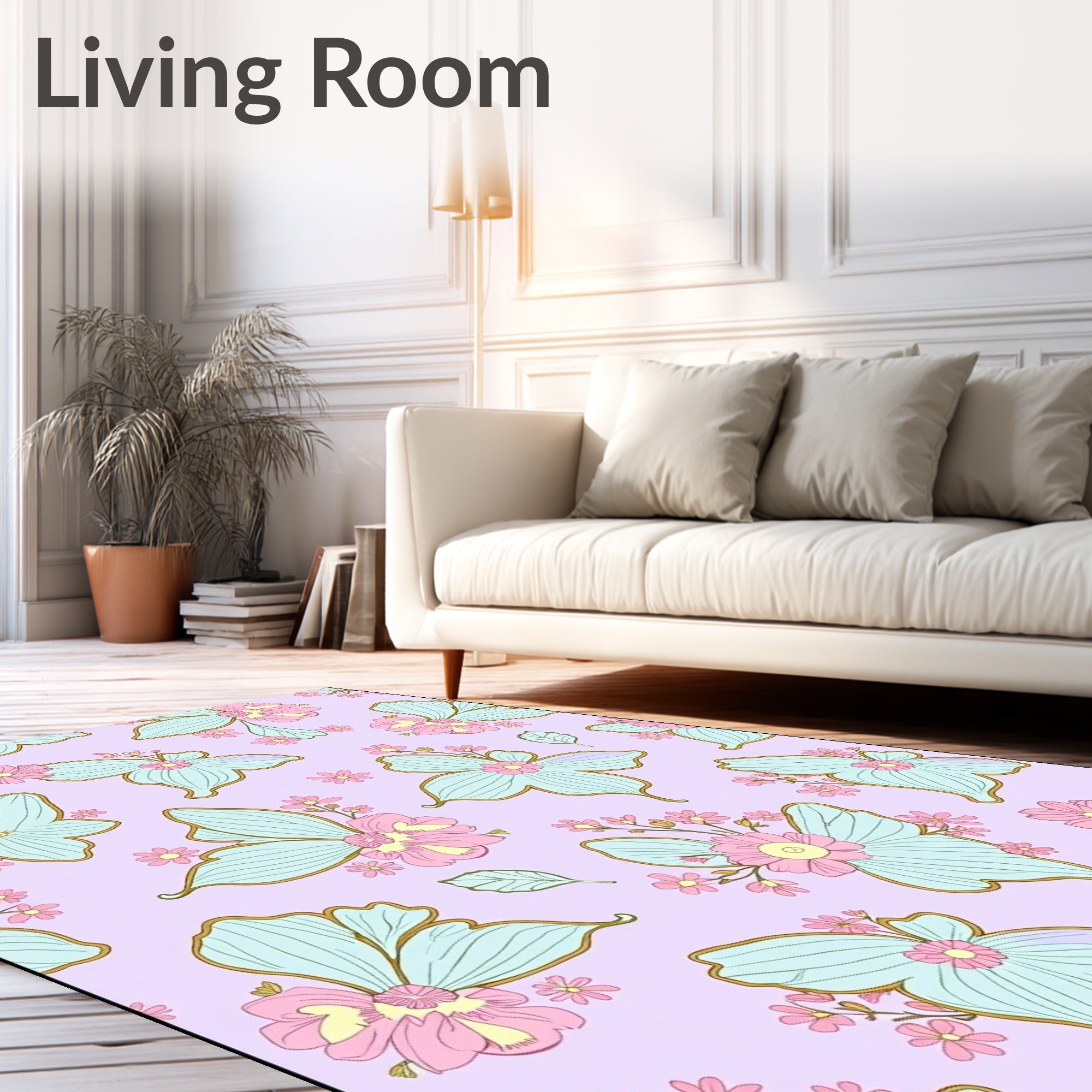 Pastel Lavender Butterfly Floral Array Rug