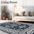 Classic Dark Blue Floral Medallion Rug