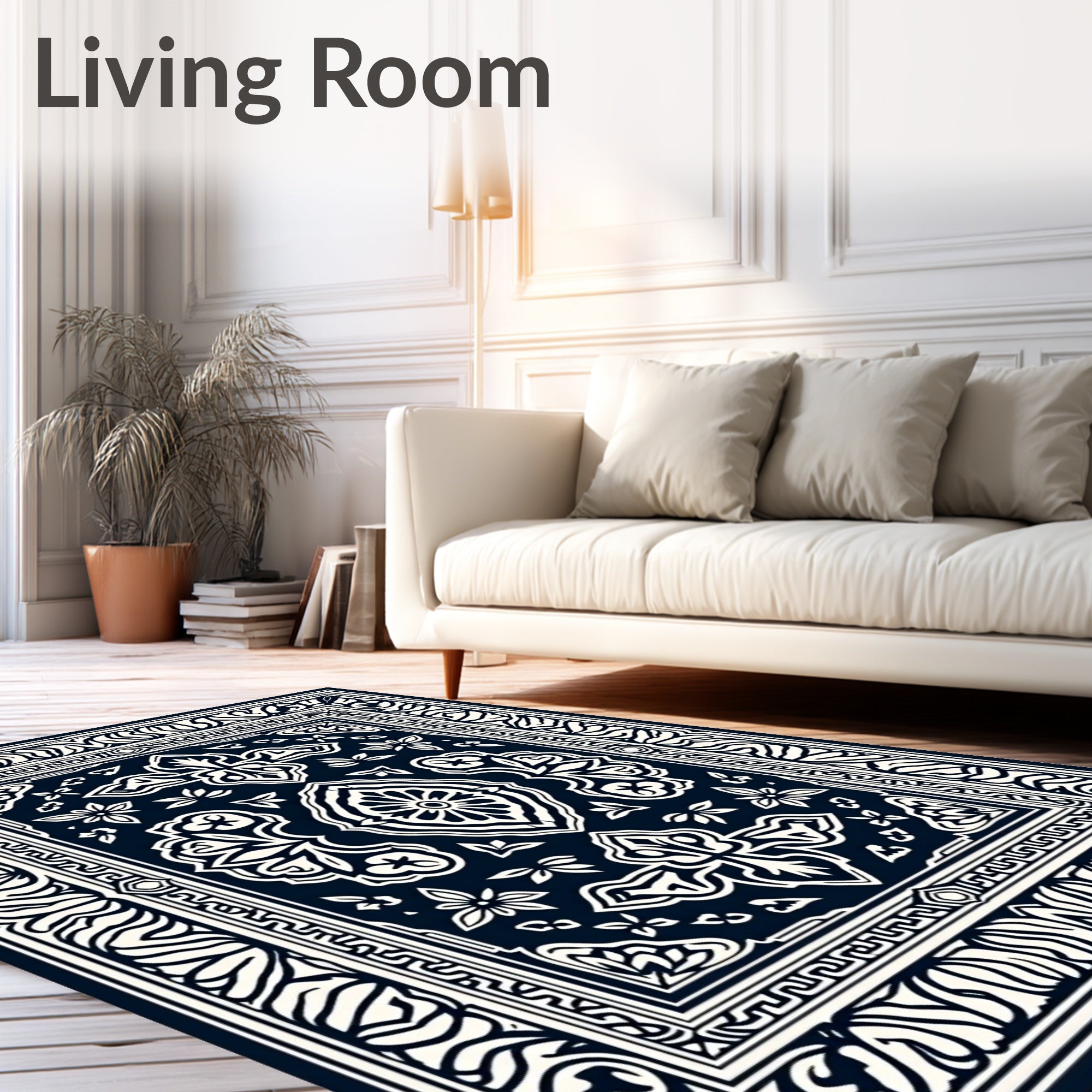 Classic Dark Blue Floral Medallion Rug