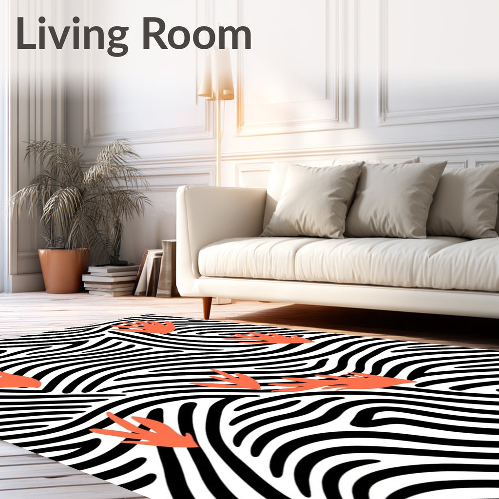 Coral Abstract Organic Zebra Lines Rug