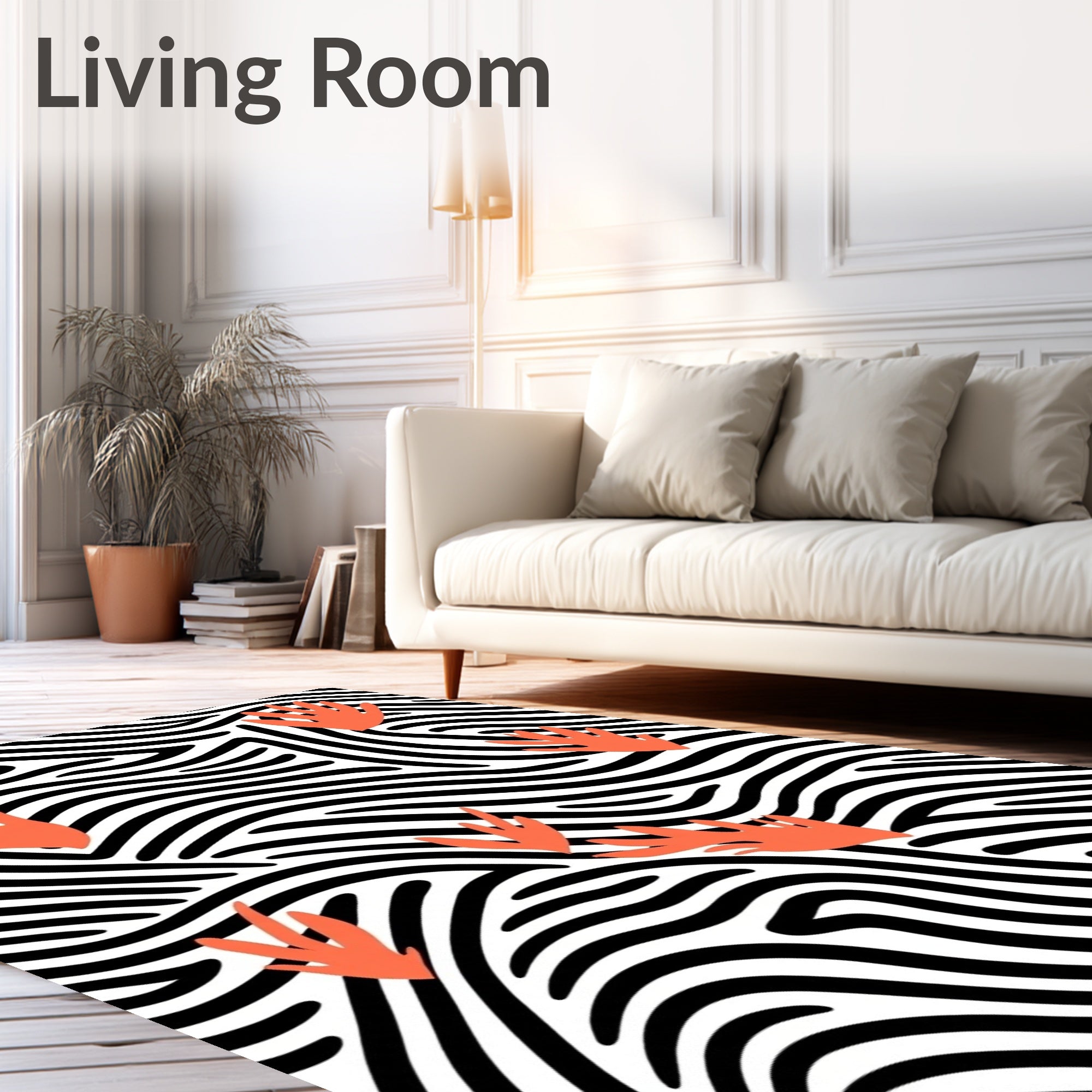 Coral Abstract Organic Zebra Lines Rug