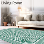 Deep Green Interlocking Lattice Border Rug