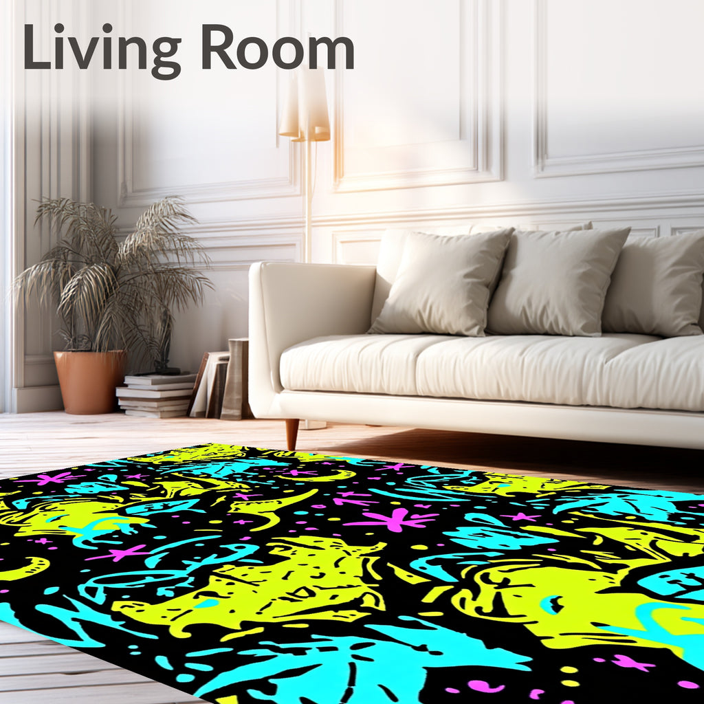 Neon Abstract Splatter Stars And Moons Rug