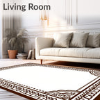 Brown Geometric Filigree Border Rug