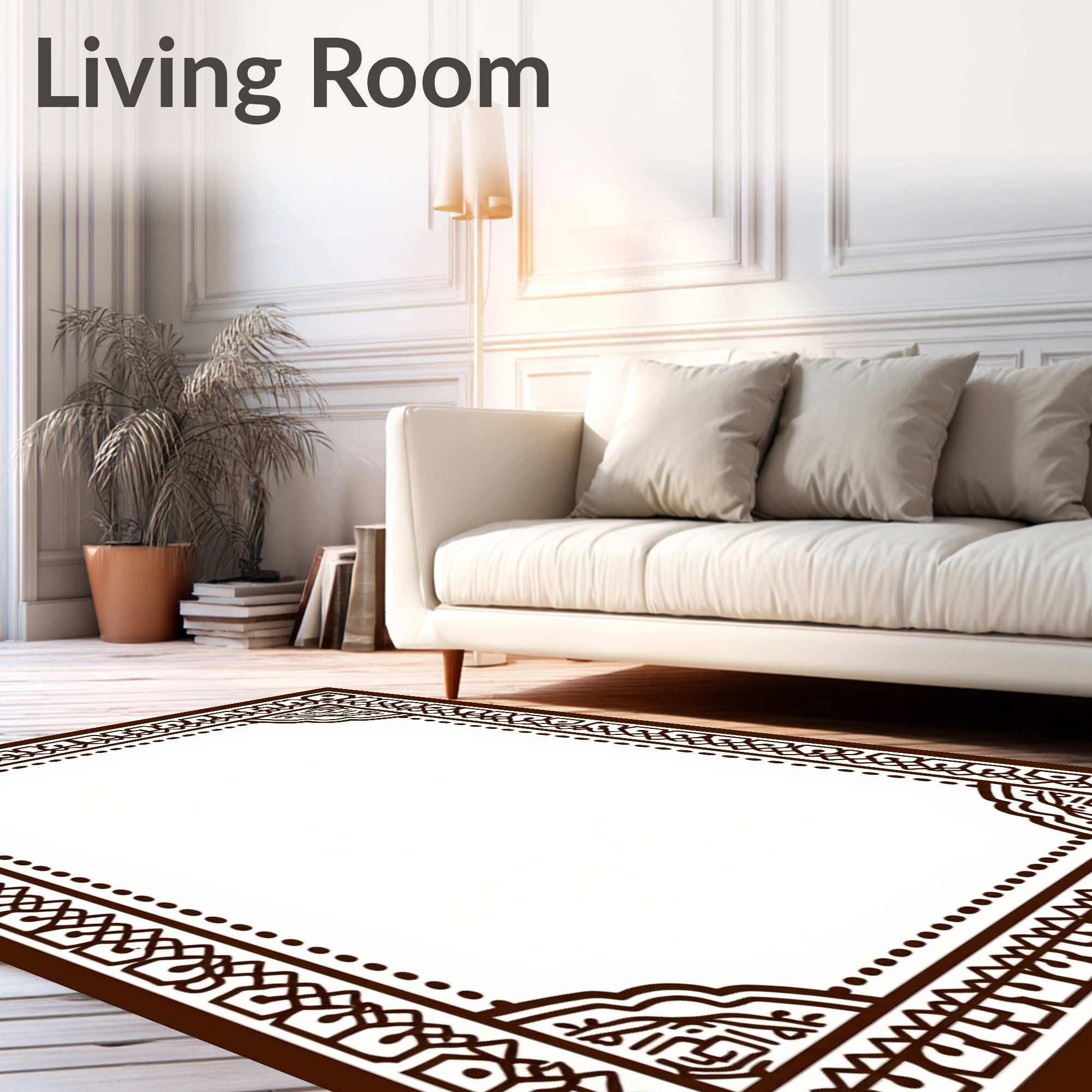 Brown Geometric Filigree Border Rug
