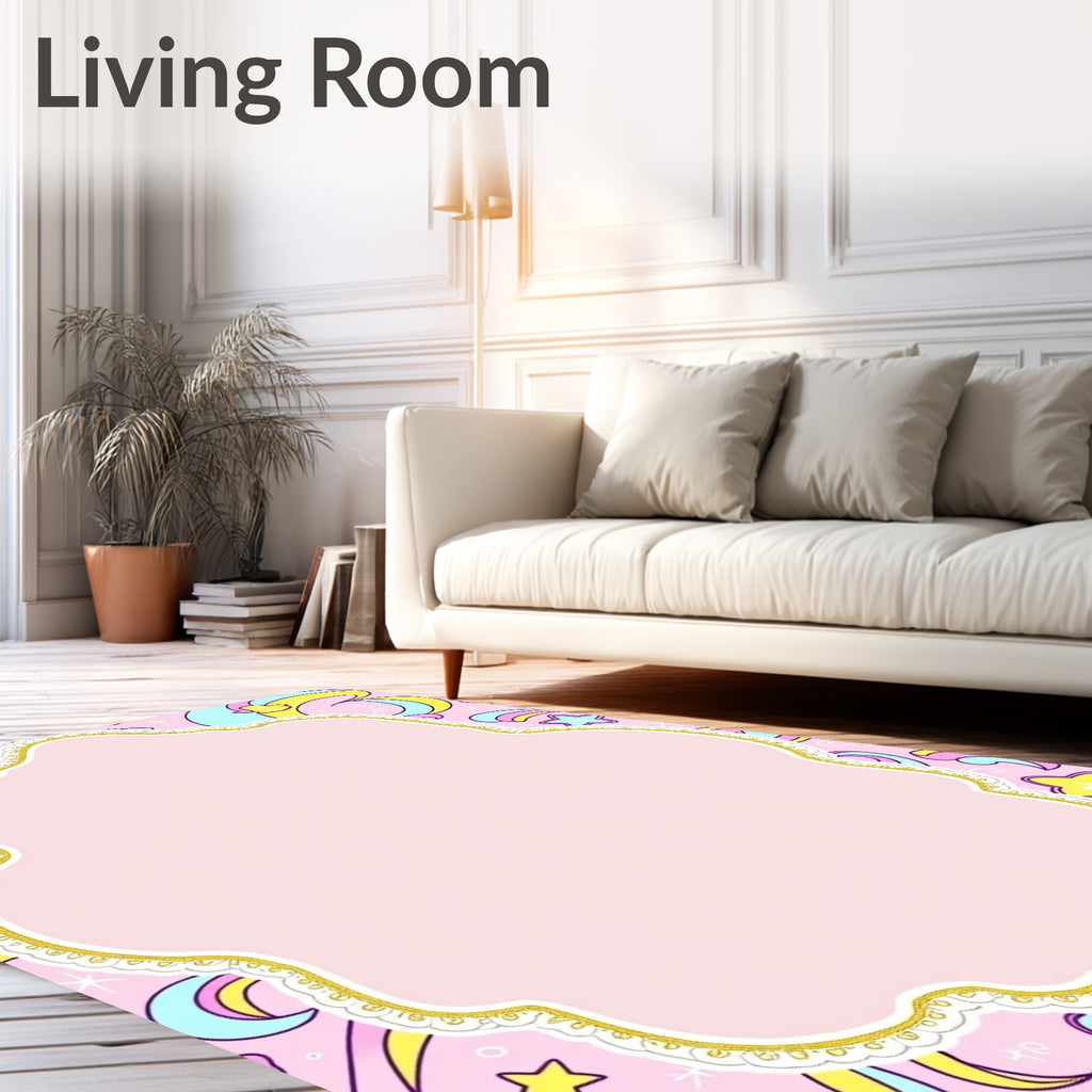 Whimsical Pink Unicorn Star Swirl Rug