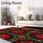 Bold Red Black Floral Lace Imprint Rug