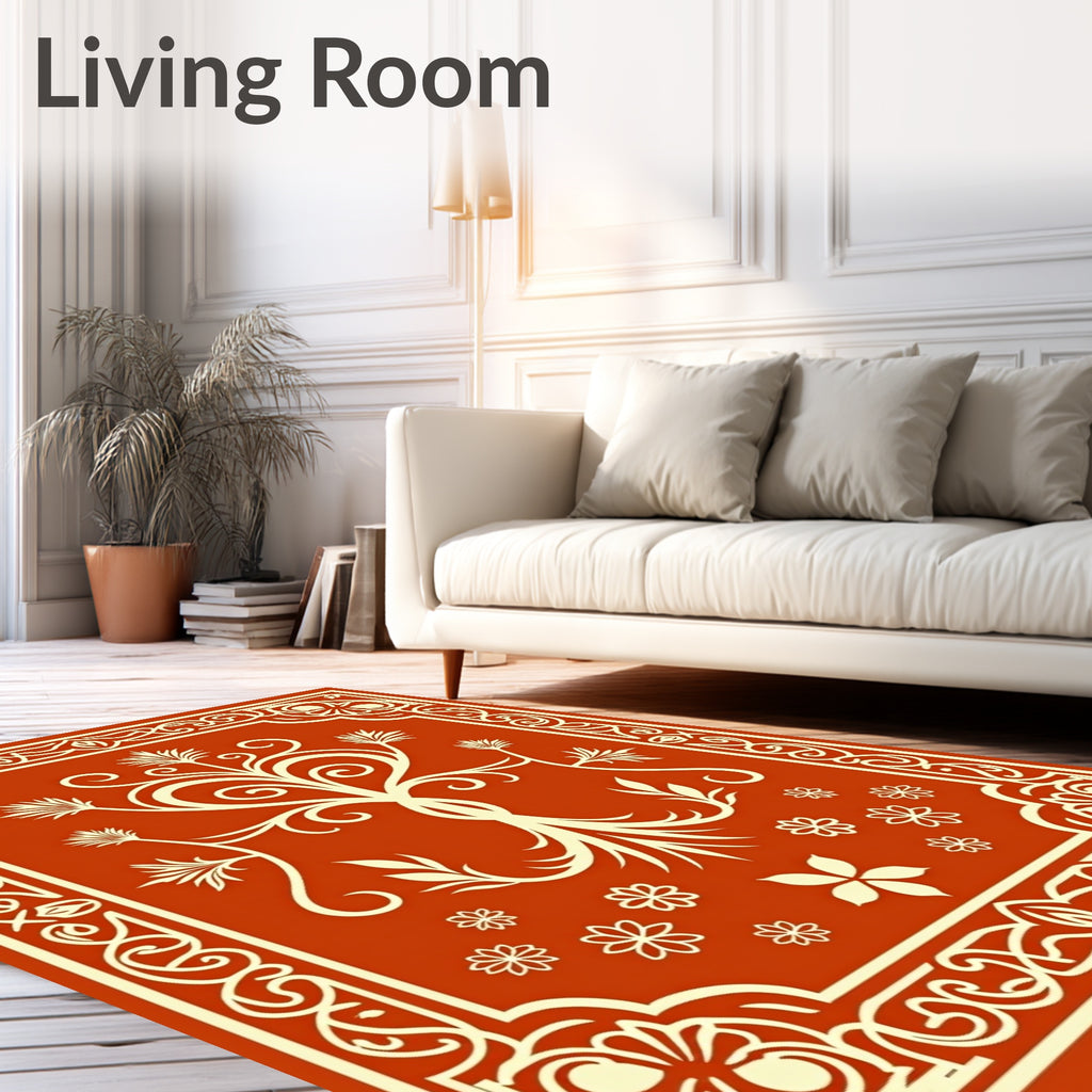 Amber Red Floral Tree Scrollwork Rug