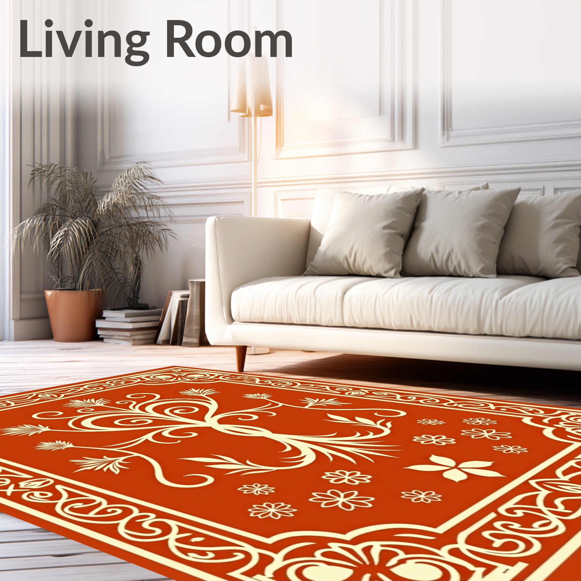 Amber Red Floral Tree Scrollwork Rug