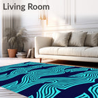 Navy Blue Turquoise Dolphin Waves Rug