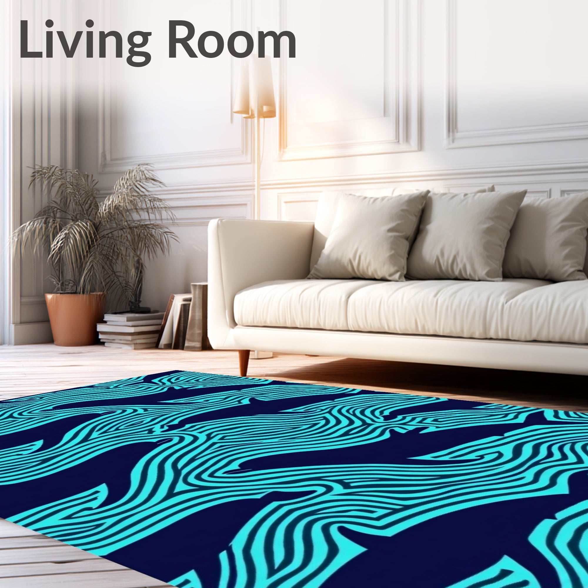 Navy Blue Turquoise Dolphin Waves Rug