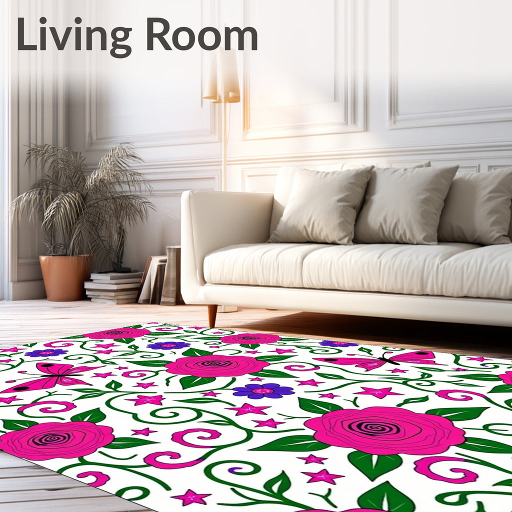 Pink Rose Butterfly Garden Swirl Rug
