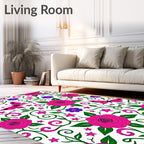 Pink Rose Butterfly Garden Swirl Rug