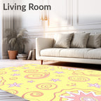 Whimsical Yellow Star Swirl Medallion Rug