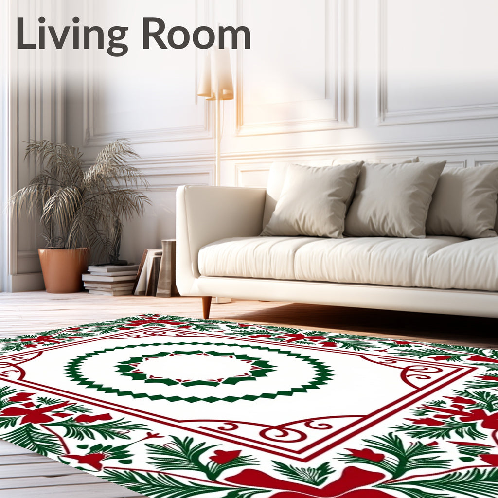 Crimson Green Holly Border Rug