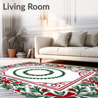 Crimson Green Holly Border Rug