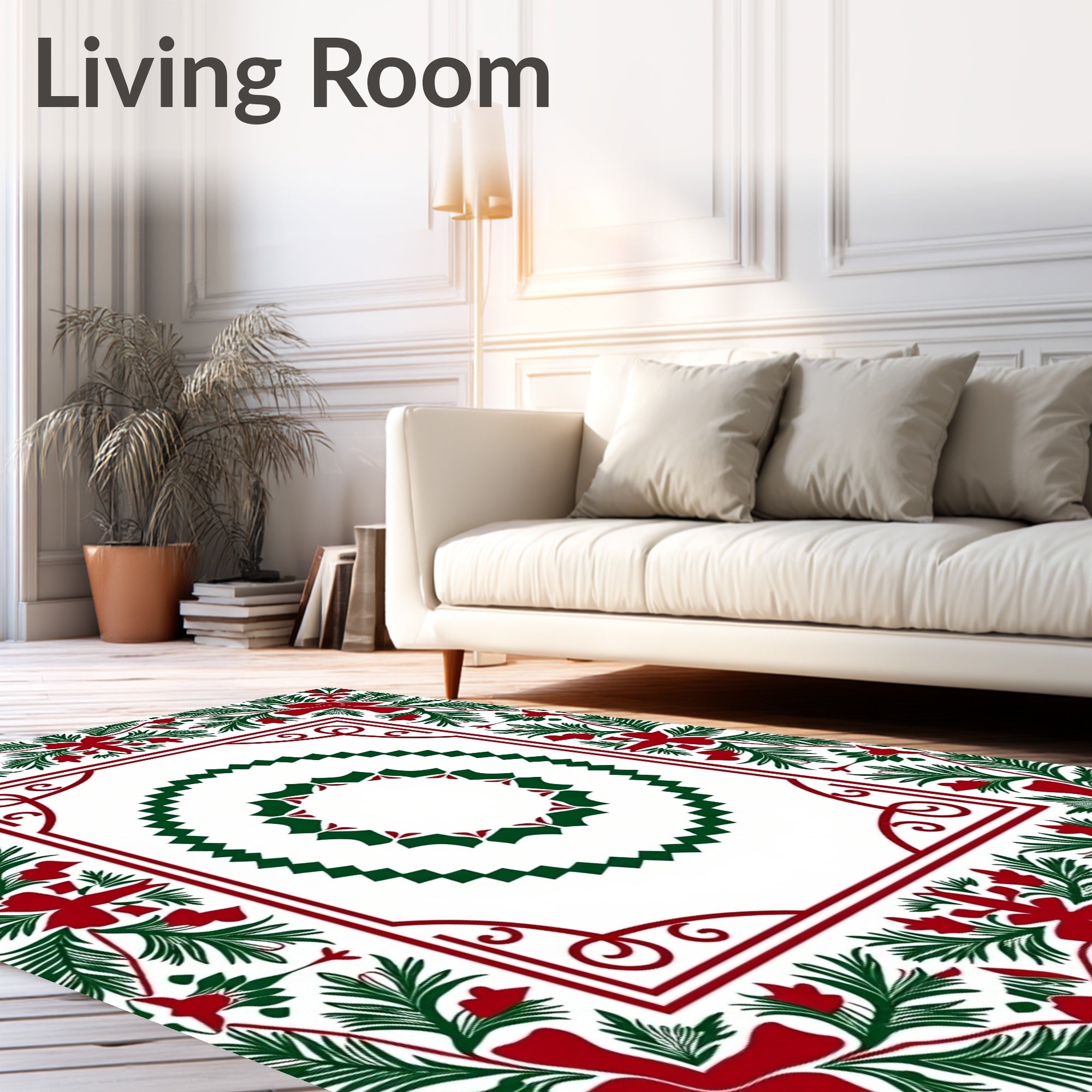 Crimson Green Holly Border Rug