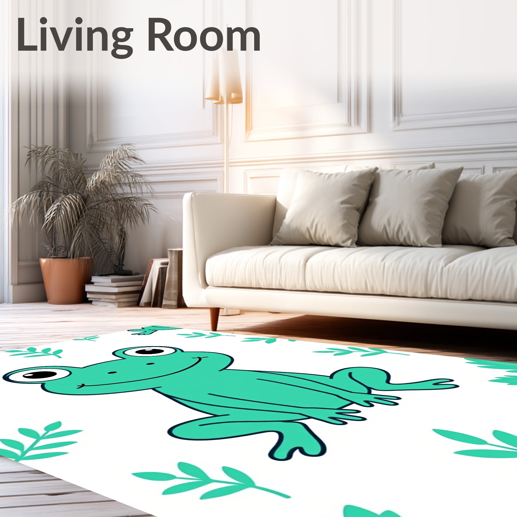 Aqua Frog With Leaf Border Rug