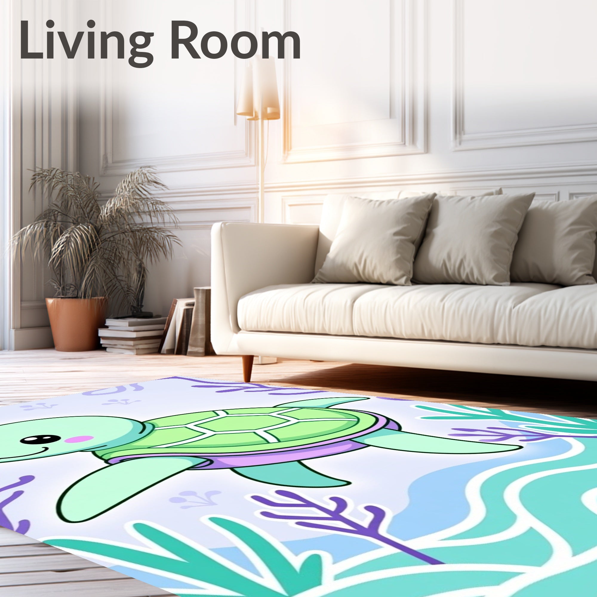 Cute Sea Turtle and Coral Reef Rug