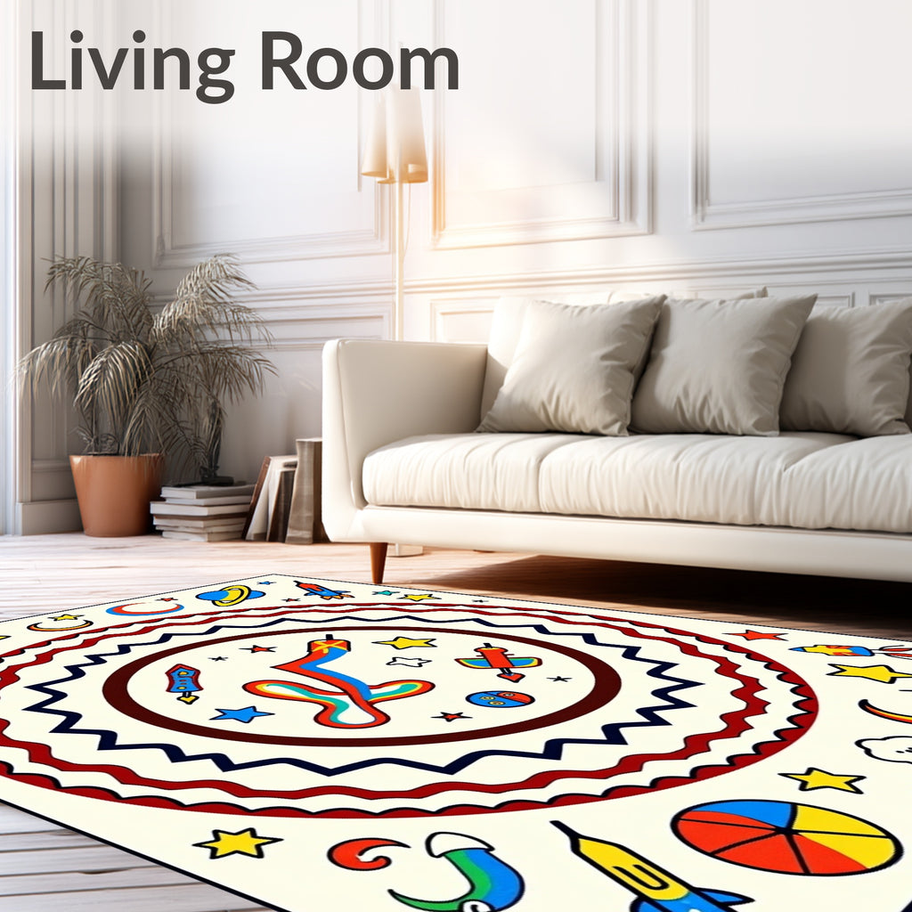 Outer Space Rocket Star Moon Rug