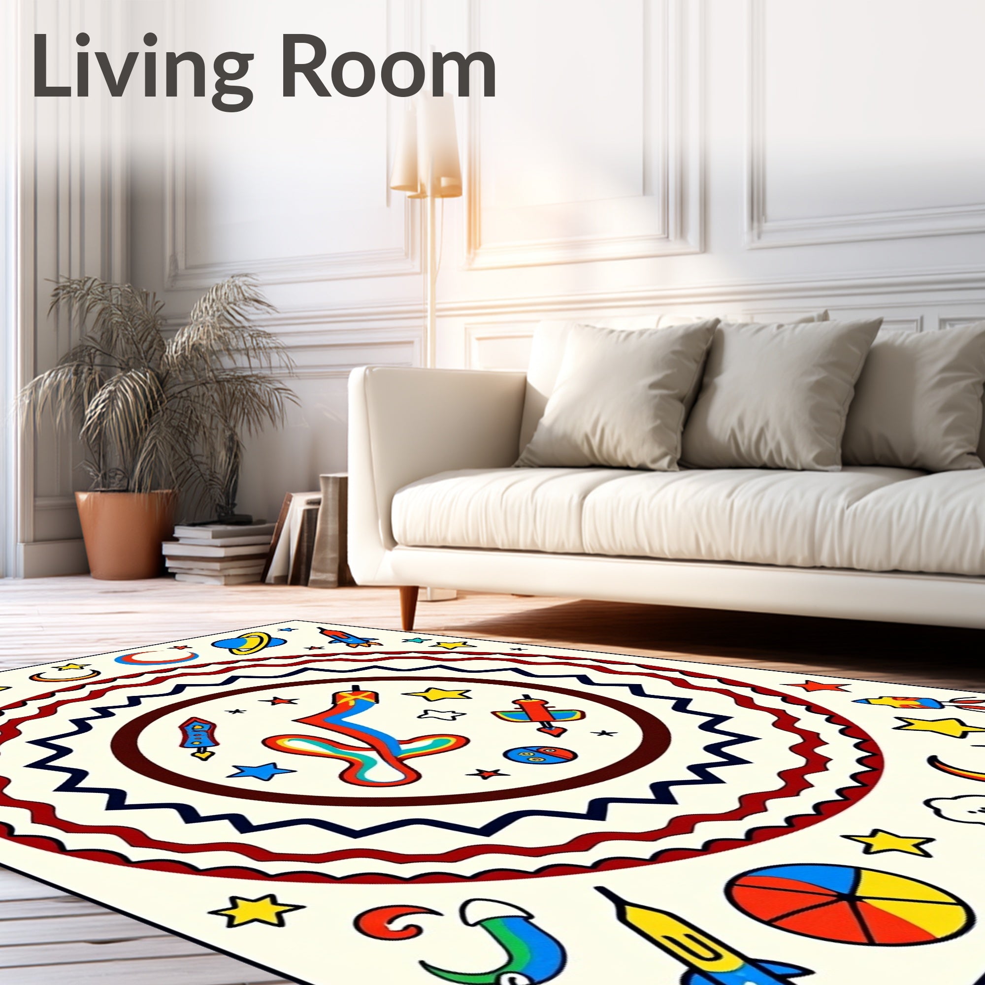 Outer Space Rocket Star Moon Rug