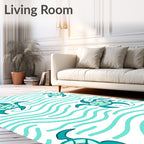 Teal Sea Turtles Floating Waves Rug