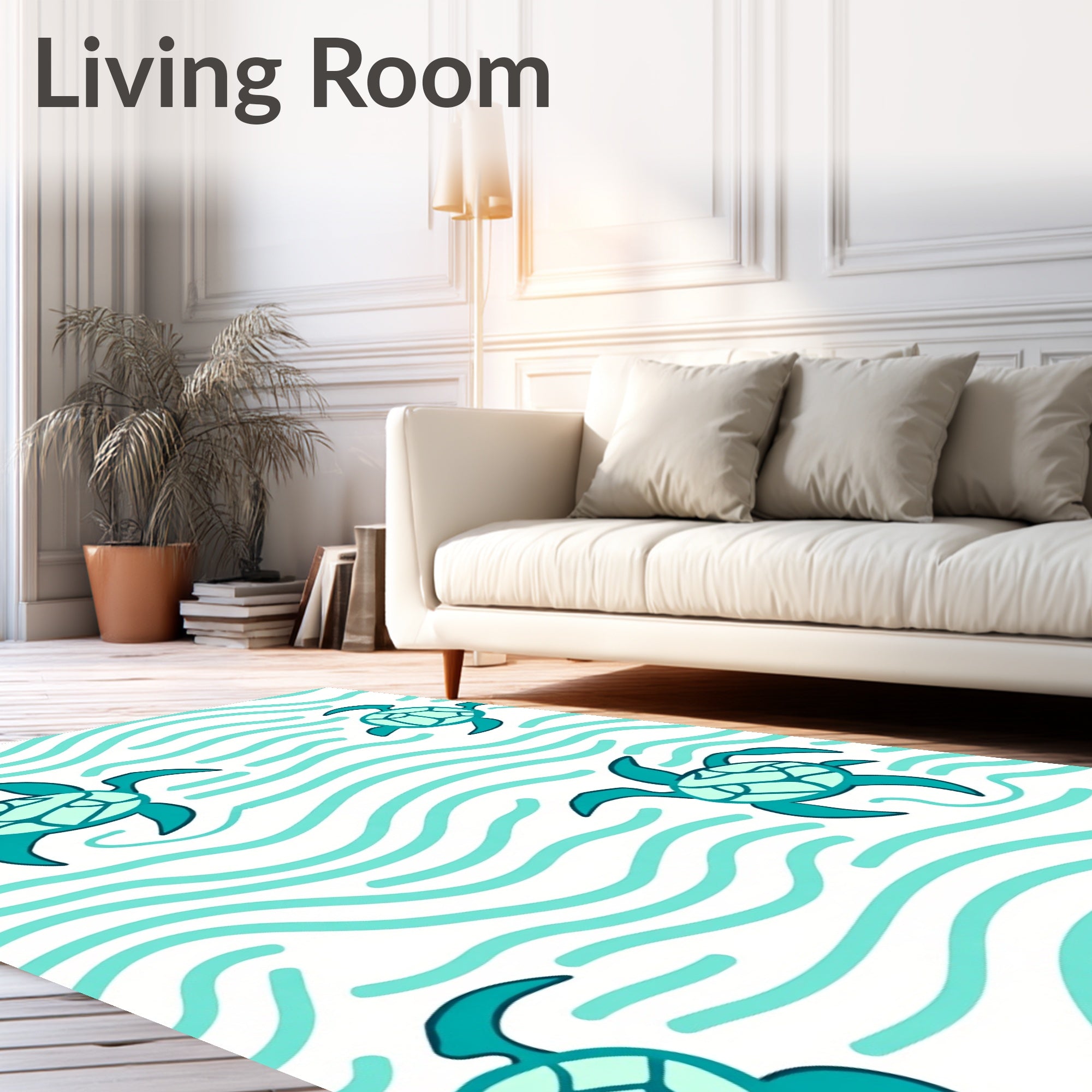 Teal Sea Turtles Floating Waves Rug