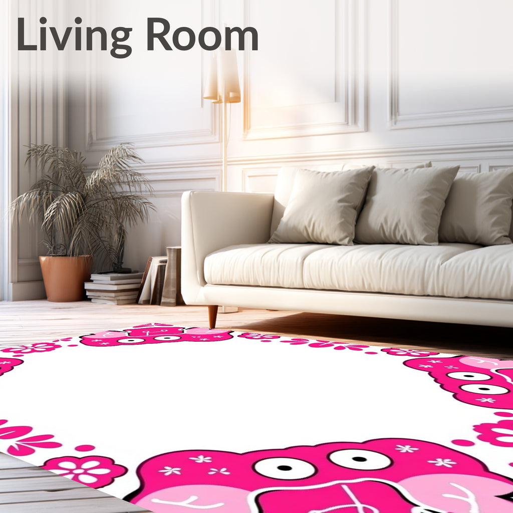 Pink Cartoon Crab Floral Border Rug