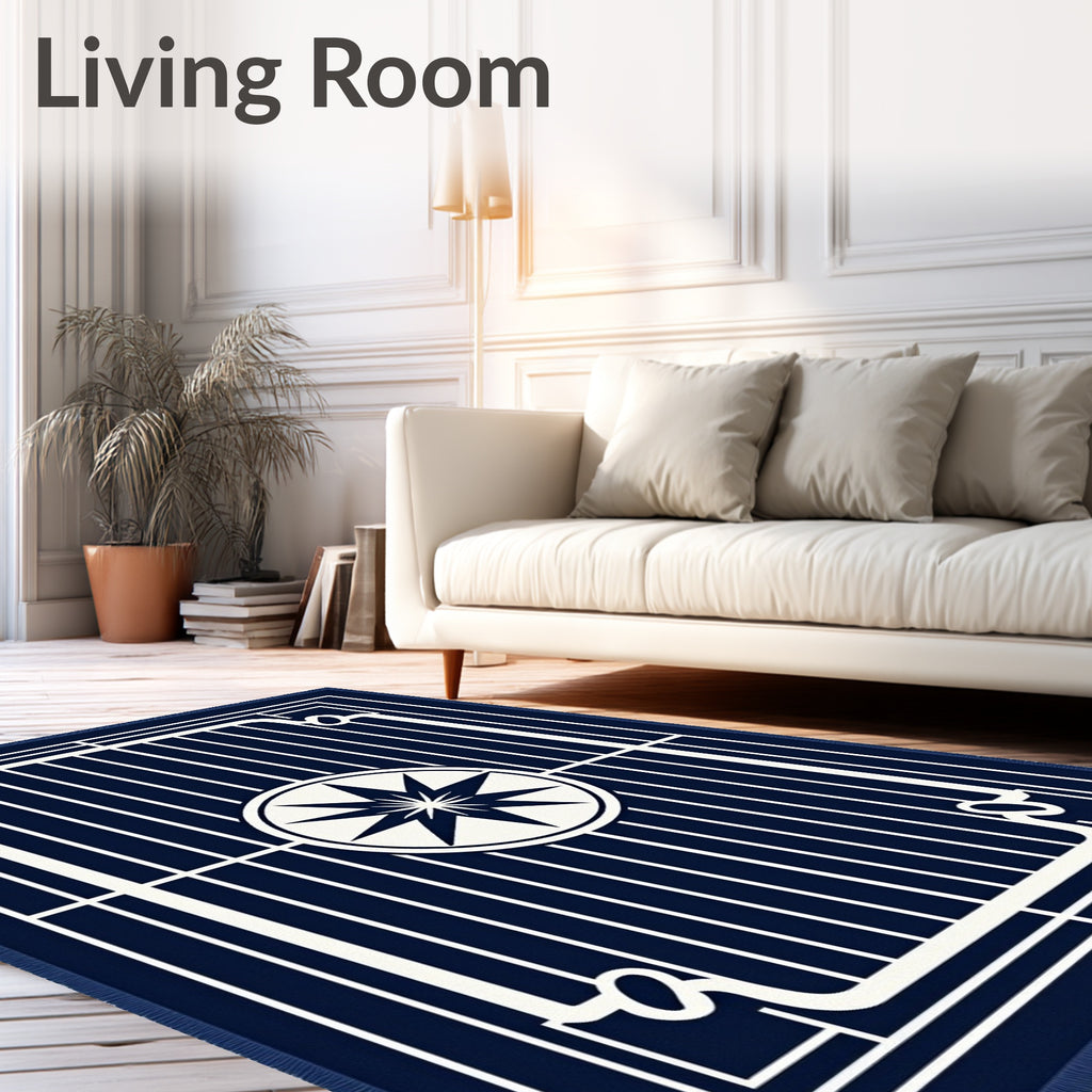 Navy White Geometric Compass Star Rug
