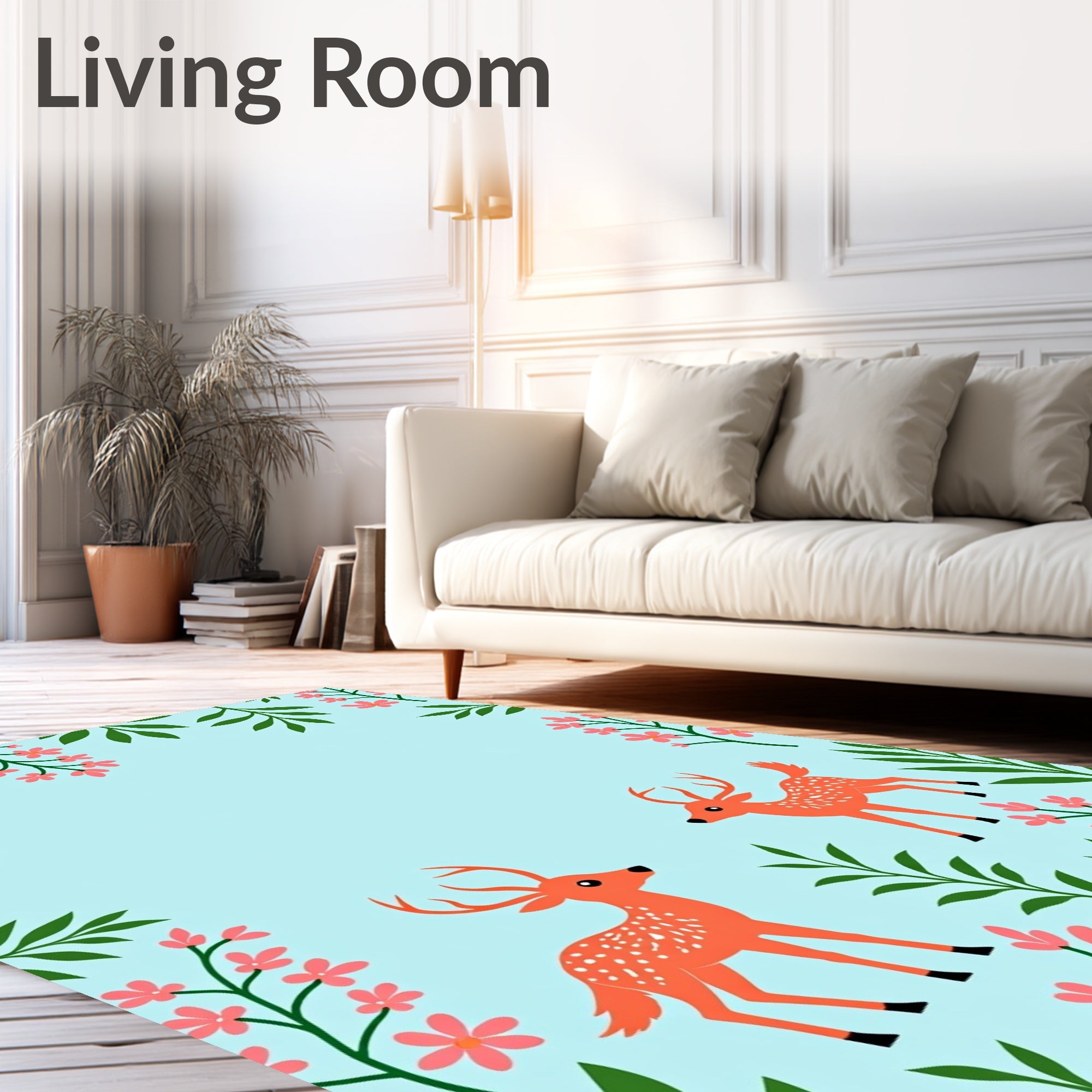 Whimsical Orange Deer Floral Garden Rug