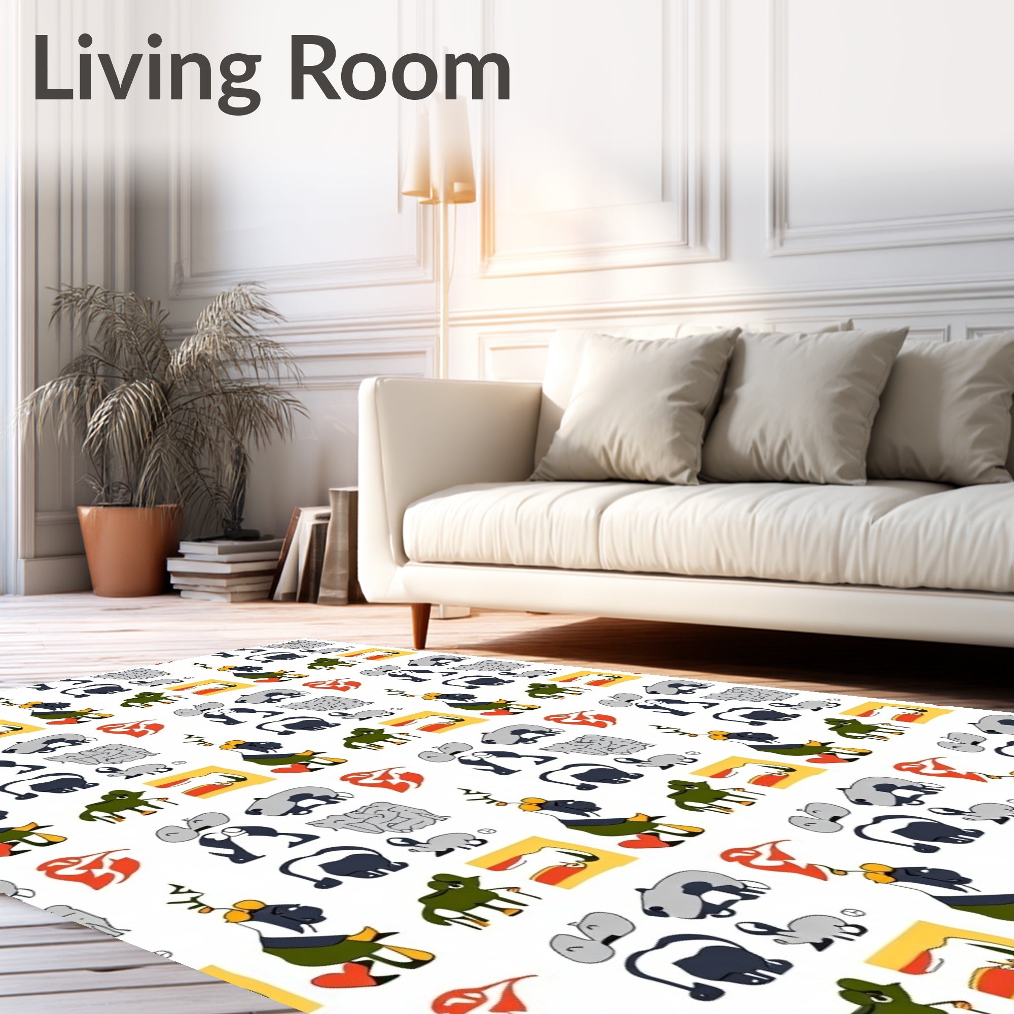 Whimsical Animal Shapes Colorful Collage Rug