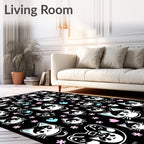 Cute Raccoon Kitten Pastel Flower Rug
