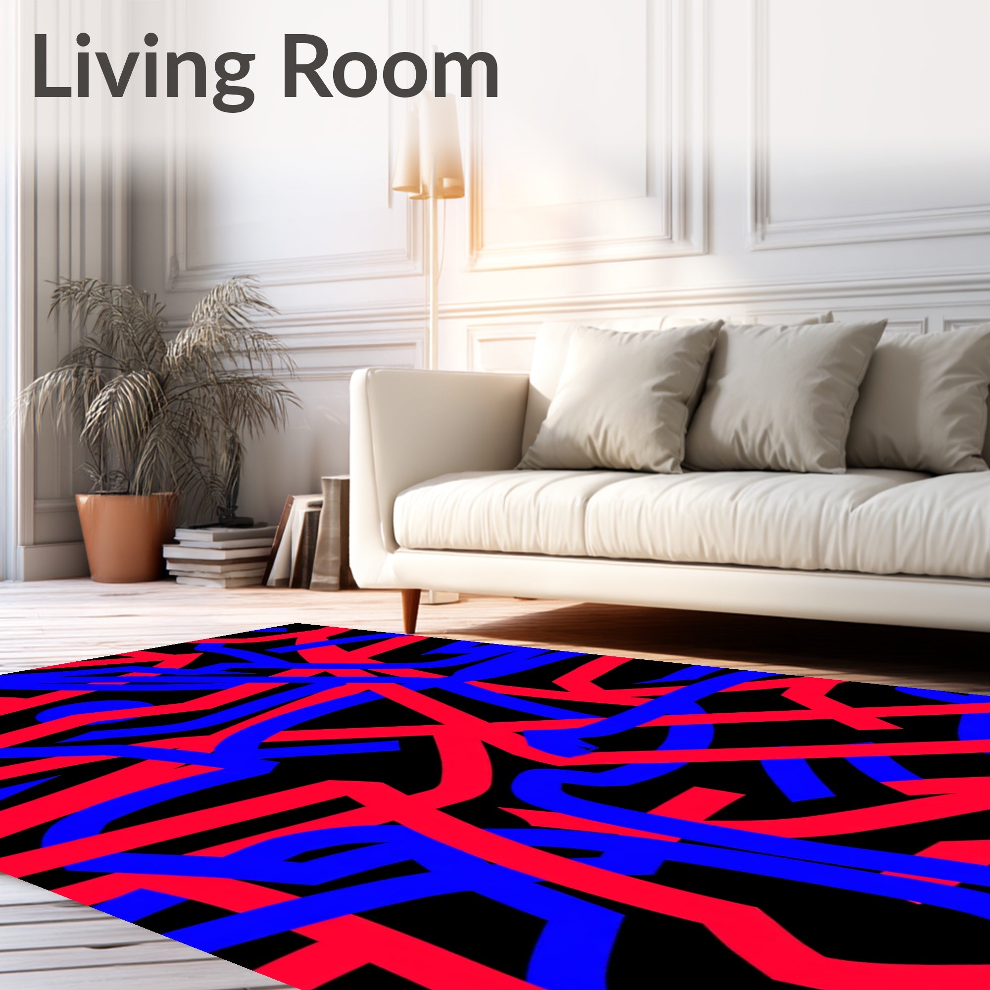 Vibrant Red Blue Abstract Lines Rug