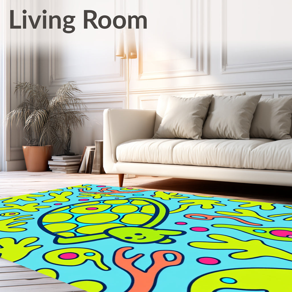 Whimsical Lime Green Turtle Ocean Buddy Rug