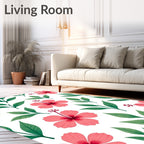 Coral Hibiscus Tropical Foliage Rug
