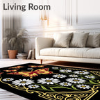 Crimson Yellow Butterfly Daisy Garden Rug