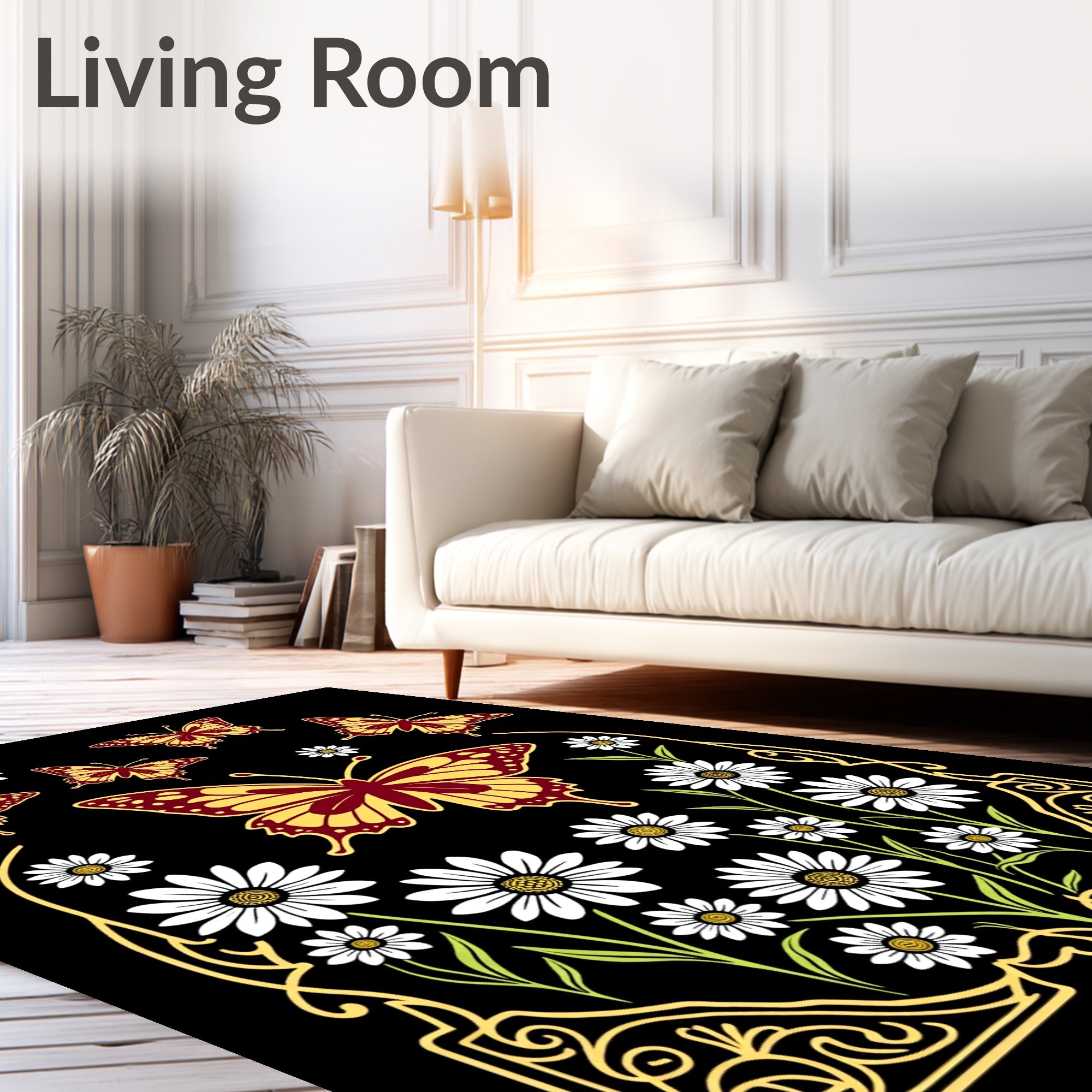 Crimson Yellow Butterfly Daisy Garden Rug