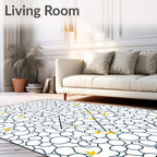 Abstract White Organic Shapes Yellow Stars Rug
