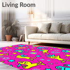 Whimsical Pink Cartoon Creature Stars Rug