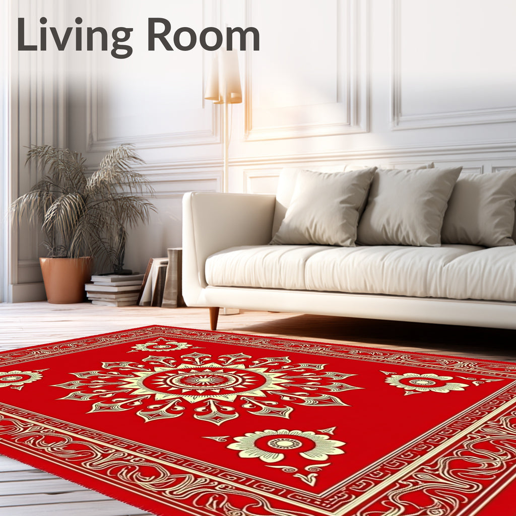 Red Golden Sun Floral Medallion Rug