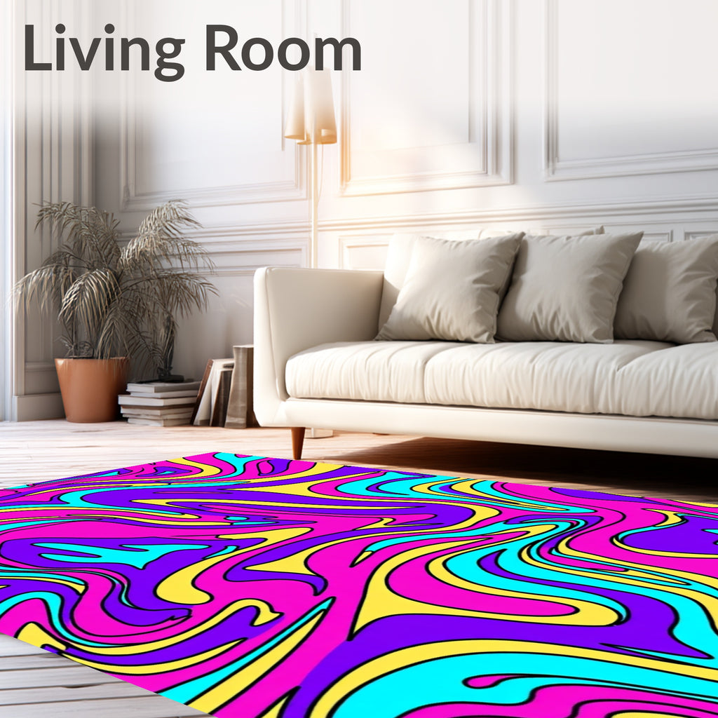 Vibrant Pink Purple Yellow Swirl Rug
