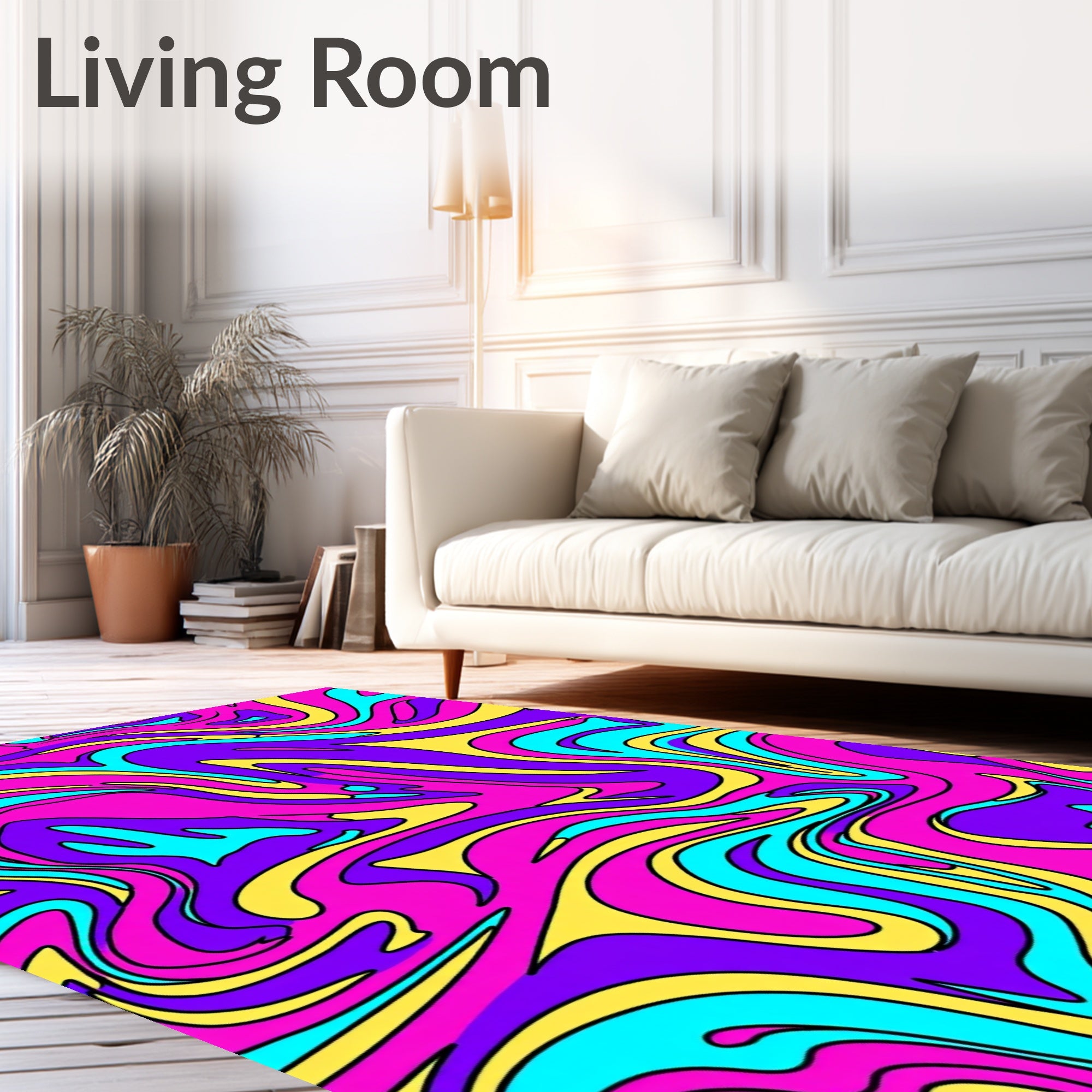 Vibrant Pink Purple Yellow Swirl Rug
