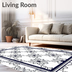 Graphic White Floral Bordered Rug