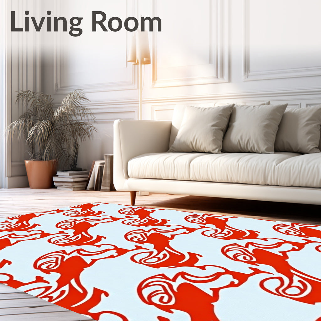 Vibrant Red Stylized Abstract Forms Rug