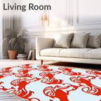 Vibrant Red Stylized Abstract Forms Rug