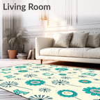 Teal Flowers With Floating Letters Rug