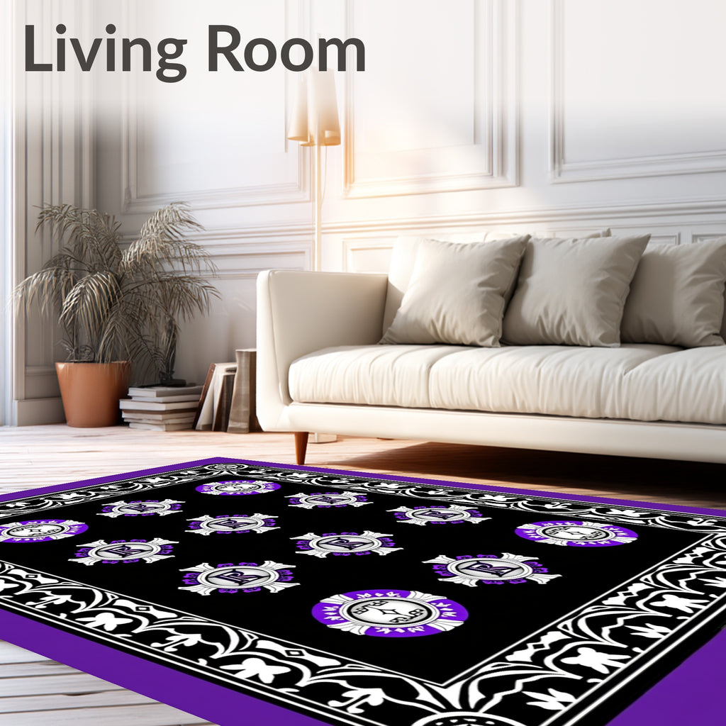 Bold Purple Crest Emblem Black Rug
