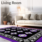 Bold Purple Crest Emblem Black Rug